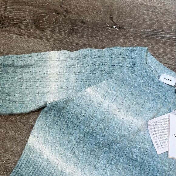 VILA Cropped Cable Knit Sweater Vizeline O-Neck Crop Knit SZ S NWT - Picture 8 of 12